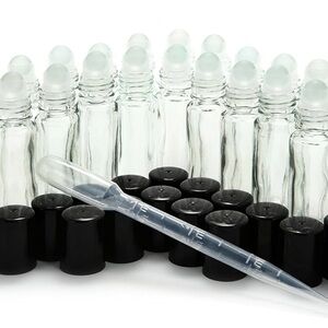 24- 10ml Clear Glass Roller Bottles with Black Caps